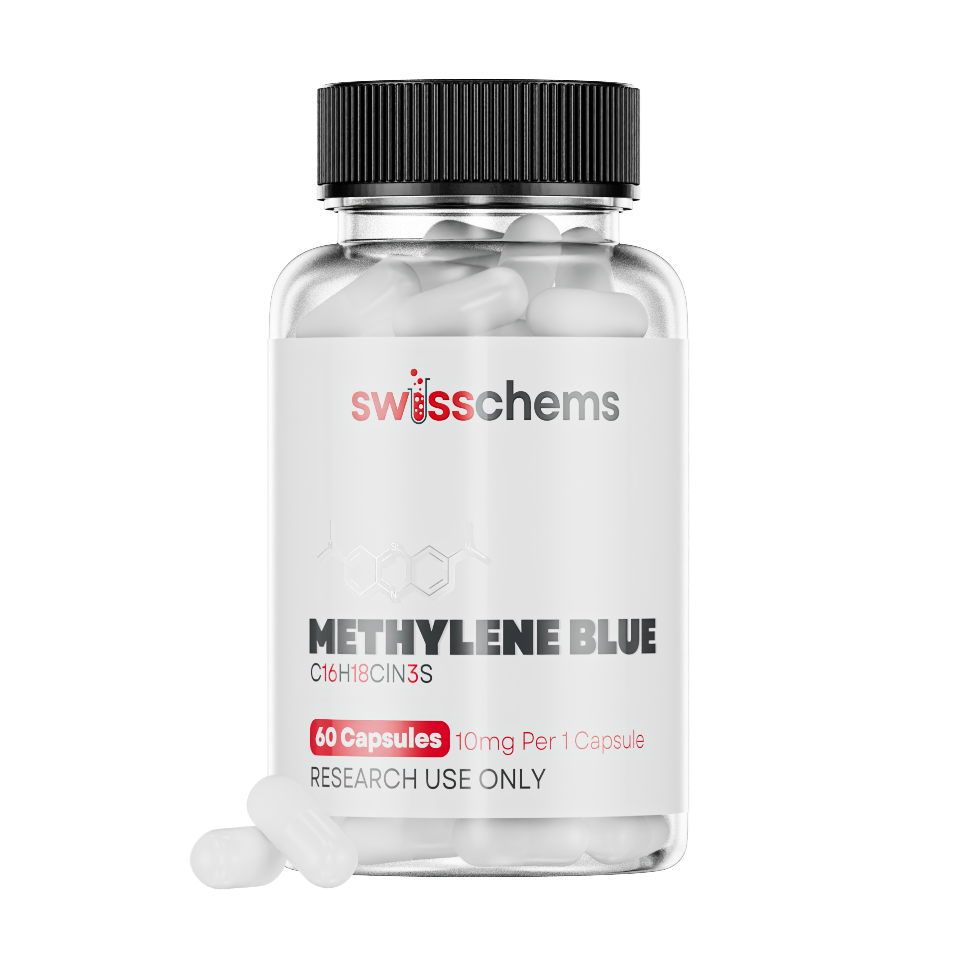 SwissChems Methylene Blue 10mg Research Capsules 60 Count