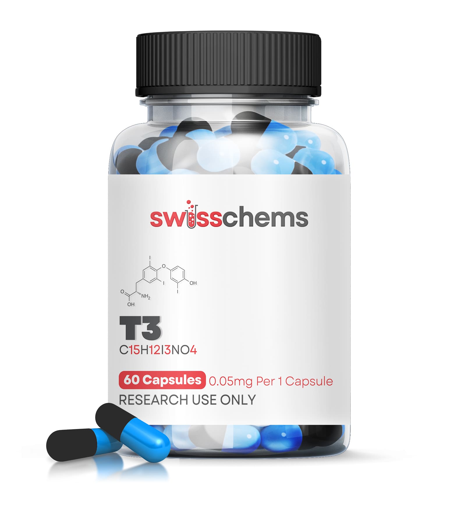 SwissChems Liothyronine T3 Supplement 0.05mg 60 Capsules